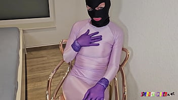 Preview 1 of Oman Baby Xxx - SpandexQueen sucks dick,  comes hard and drains his balls on her purple nylon gloves   spandex leggings