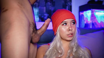 Preview 1 of Korean Fuke - Blonde with angelic face sucks her &#039_s hard cock in public webcam show