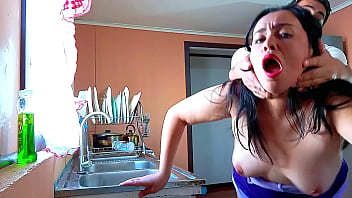 Preview 1 of Crazy Sexy - Fucking my stepmom in the kitchen topless and moaning loudly