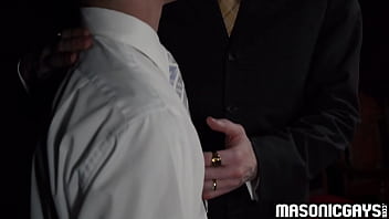 Preview 1 of Wife Dairy - MasonicGays.com - Young Marcus Ryan enter the dark room with grandmaster Legrand Wolf,  who is tall and has huge cock that will soon goes in and out Marcus ass.