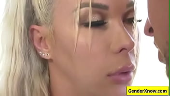 Preview 3 of Sonny Leon Xnxnewvideo - Sexy busty blonde tranny slut sucking huge white cock and love it deep inside her butthole the hard way feat. Aubrey Kate,  Pierce Paris