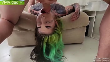 Preview 2 of Kino Halk - Tattooed Goth Gagging Face Fucking