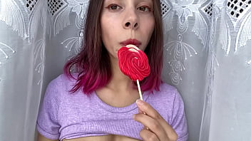 Preview 3 of Danita Xnxx - Naughty stepsister sucks a lollipop and show her long hot sexy tongue