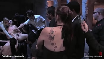 Preview 3 of Msn Chubby - Bound babe group fucked in public
