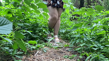 Preview 1 of Two Sons Dp His Mom - MILF peeing outdoors and wiping her dirty pussy with her panties