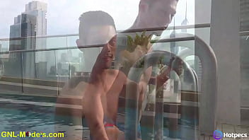 Preview 4 of Janice Fucks Ted - Getting ready for his session... but before some swimming in the pool showing his fitness and sexy body!