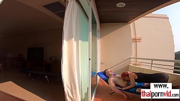 Preview 2 of Fat Ponyboy - Thaipornvid.com - Petite amateur Thai teen nympho Cherry riding on a big white cock outdoor