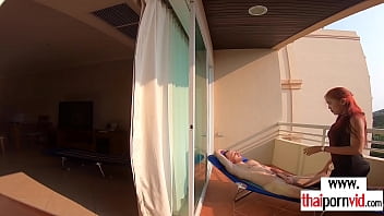 Preview 3 of Fat Ponyboy - Thaipornvid.com - Petite amateur Thai teen nympho Cherry riding on a big white cock outdoor