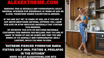 Preview 1 of Bzzares Story - Extreme pierced pornstar Maria Fisting self anal fisting &amp_ prolapse in the kitchen