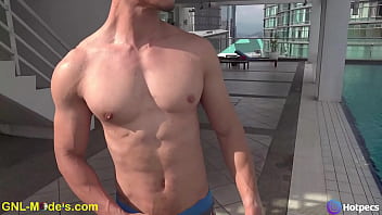 Preview 1 of Licking Vagina Anime - Fit swimmer in solo sexy and erotic outdoor body show!