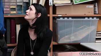 Preview 1 of Malayalam Ssx - Skinny goth brunette shoplifter chick will learn a real harsh lesson today