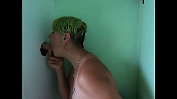Preview 2 of Naughty Tealior - Cock sucking through gloryhole and swallow