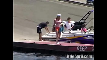 Preview 1 of Teensex 57 - Sexy teen Little April playing with her snatch outdoors in rubber boat