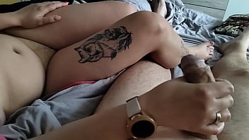 Preview 2 of Seks Moms Asian - Teenie stepsister handjob while me watching porn tv