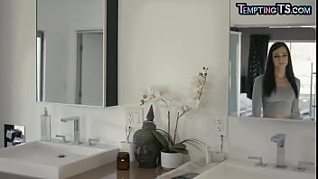 Preview 1 of Mom In Boothroom - Smalltits TS with pierced n tattooed body assfucked by lover