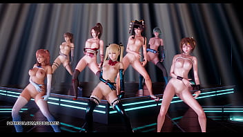Preview 4 of Madre Hija Argentinas - [MMD] PSY - GENTLEMAN DOA Naked Dance Marie Rose Honoka Misaki Mai Shiranui Tamaki Katsumi Nyotengu