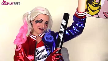 Preview 4 of Xoxoxo Esma - Italian stars PetraFeet and Medusa Blonde dress up as Harley Quinn to ensure you get the proper nylon foot tease you deserve. Both wearing black pantyhose,  they talk dirty and laugh at you with feet up in your face,  rubbing their baseball bat as a cock