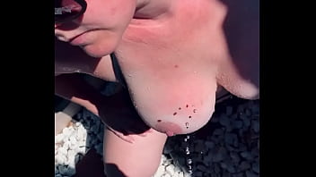 Preview 4 of Xnviedo Hd - Pissing on MILF Wife&rsquo_s Pierced Fake Tits Outside Golden Shower