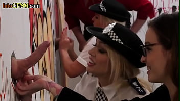 Preview 3 of Bdsm Hard Xxxx - CFNM uniformed police MILFS grouply wank cock in gloryhole