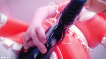 Preview 1 of Hayley Litle - Selfie video - FemDom POV - Strap-on Fuck - Rude Dirty Talk from Latex Rubber Hot Blonde MILF (Arya Grander)