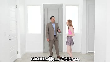 Preview 1 of Oivia Saint - FACIALS4K Pale Brace Face Redhead Double Facialed Several Times By Two Hung Guys