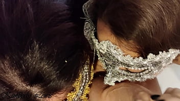 Preview 3 of Princess Leia Xev Bellringer - Kimberly Lewis beautiful Double Blowjob,  Ball Sucking,  Huge sensual Facial and Tongue Cumshot kissing her friend in 4K
