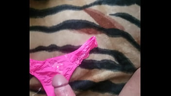 Preview 2 of Mom Gift To - Thick,  uncut cock shoots hot sticky load on a pair of satin pink panties.. (OC)