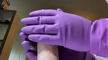 Preview 2 of Horny Xxx Hot Mother Son Bang - AriesBBW wears cleaning gloves