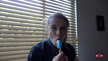 Preview 3 of Bano Algan - Skinny Girl in Tight Jeans Sucks Ice Pop