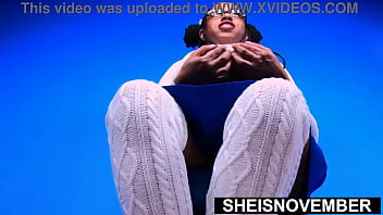 Preview 3 of Mamma Porn - I Spread My Little Asshole Apart! Busty Black Whore Sheisnovember Upskirt,  Wearing a Sexy Cotton Sweater And White Stockings,  Her Anus Parted,  Beautiful Huge Exotic Booty and Shaved Pussy,  Squeezing Erect Nipples And Big Boobs On Msnovember