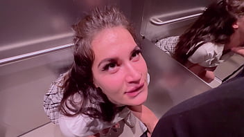 Preview 2 of Difolorsan Vedio - Beautiful girl Instagram blogger sucks in the elevator of the store and gets a facial
