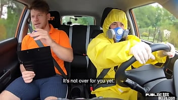 Preview 1 of Milk Scuked Sex - Ballslicking babe fucked outdoor in the car of instructor