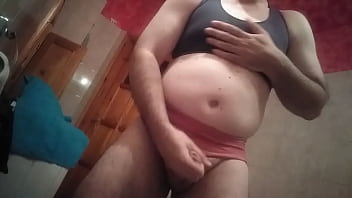 Preview 2 of High Level - Jerking with uncut dick in pink panties and black bra.