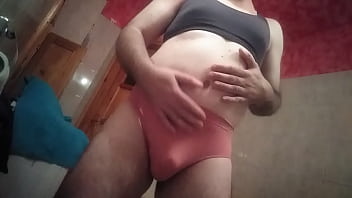 Preview 1 of High Level - Jerking with uncut dick in pink panties and black bra.
