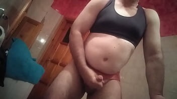 Preview 4 of High Level - Jerking with uncut dick in pink panties and black bra.