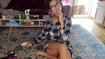 Preview 1 of Nasi Ali All Xxx - Brunette smoking and playing with her pussy