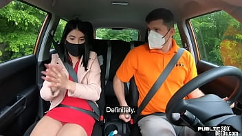 Preview 2 of Karin Maizono Uncensored - Perkyboobs babe fucked outdoor in car by driving instructor
