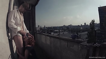 Preview 2 of Fotos De Orgas7 - Redhead has her morning coffee and sex on the balcony