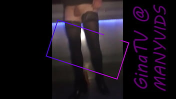 Preview 1 of Sixe And G - GinaTV Elivator Tranny Flash