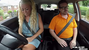 Preview 2 of Fisht Night Sex Vedieo - Busty MILF publicly outdoor fucked in car by driving tutor
