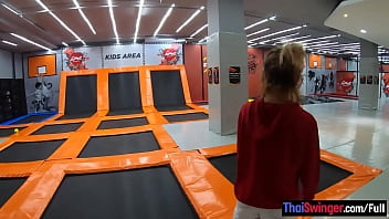 Preview 1 of Sanam Kapoor Xx - Thai amateur MILF girlfriend having fun on a trampoline and then fucked at home