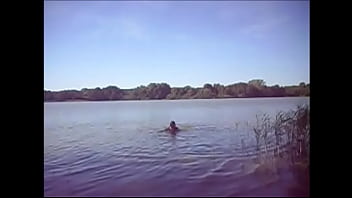 Preview 2 of Sexy Romantk Fuck - 087 Swimming with PVC suit in the lake