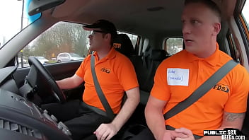 Preview 1 of Wife Visit Husband In Prison - Busty MILF publicly fucked by car instructor outdoor