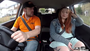 Preview 2 of Young Indgo - Curvy ginger inked babe publicly fucked in car by instructor