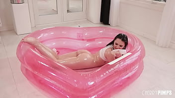 Preview 3 of Celeb Spy - Oily Cherry of the Month Liz Jordan Lubes Up Her Tits While Masturbating With Her Glass Dildo