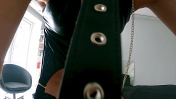 Preview 1 of Sunny Leone Clit - bdsm slave gives sloppy deep blowjob while sitting on fist