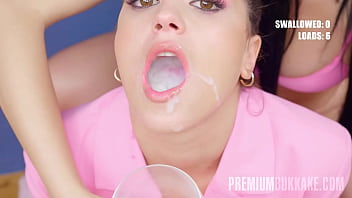 Preview 2 of Sunny Sekasi Video - PremiumBukkake - Andrea swallows 46 huge cumshots