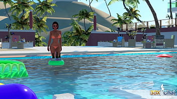 Preview 1 of Vergewaltigung Endet In Orgasmus - Blonde shemale fucks a horny redhead in the pool