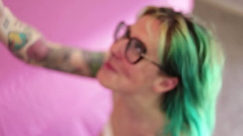 Preview 4 of Sons Friends Gang Rape Her Mom - Green Hair Girl with Glasses Facefucked By Trans Girl