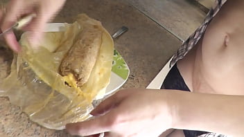 Preview 4 of Blacked Com My Sister Boyfriend - In stockings in high heels no panties and bra sexy MILF Frina continues her nude cooking. Hot and cold minced meat roll on the menu today